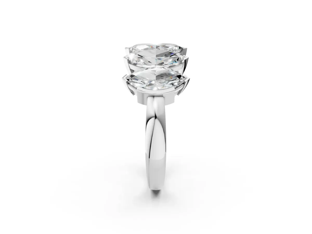 Five Stone Marquise Diamond Prong Set White Gold Band Silver