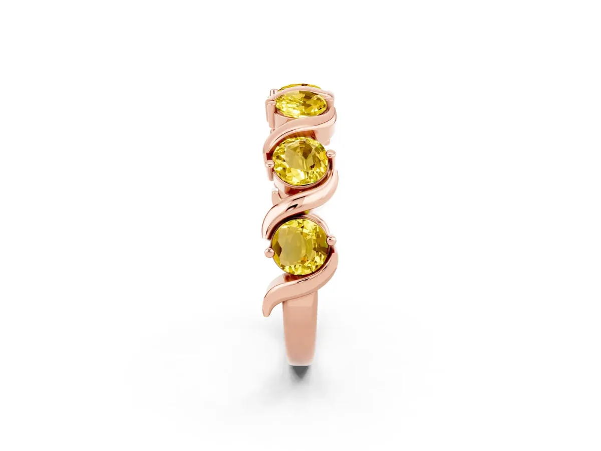 Round Yellow Sapphire Half Eternity Band with Wave Prong Setting Rose gold