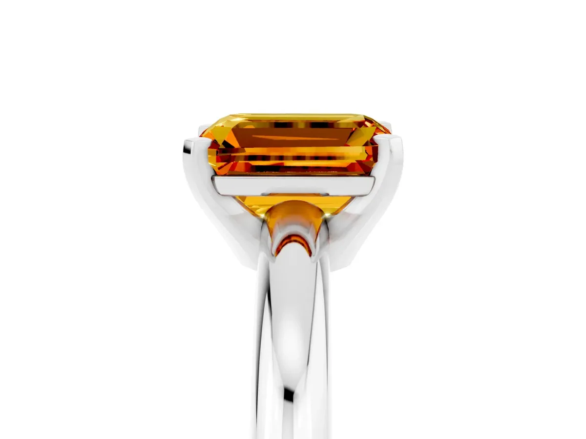 Emerald Cut Citrine Solitaire Engagement Ring with Round Band and Four-Prong Setting Silver