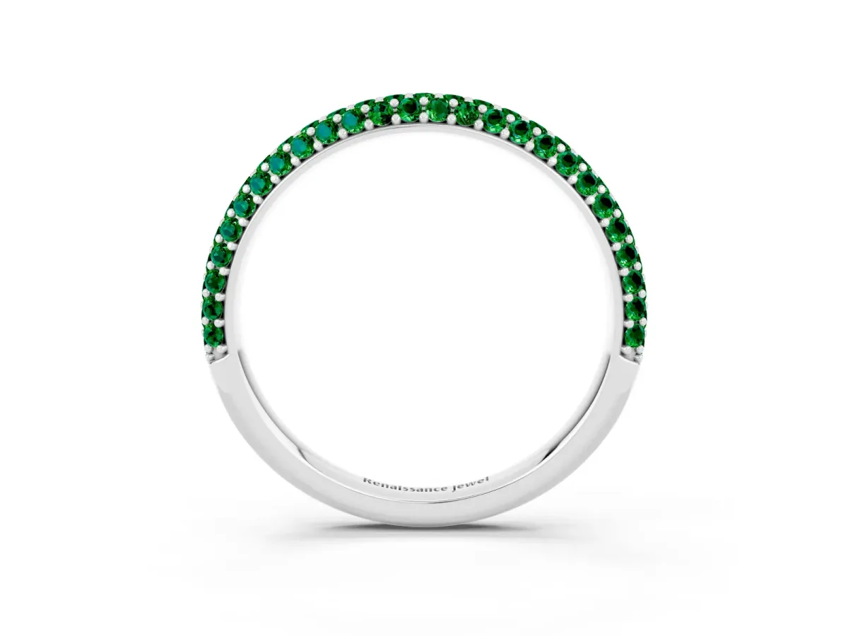 Round Emerald Pavé Eternity Band with Shared Prong Setting Platinum