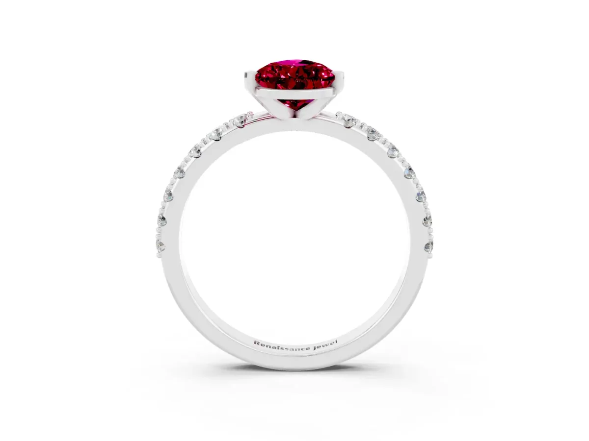 Pear Cut Garnet Solitaire Pavé Band with Four-Prong Setting White gold