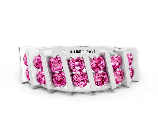 Channel Set Round Pink Sapphire Anniversary Band with Vertical Prongs Platinum