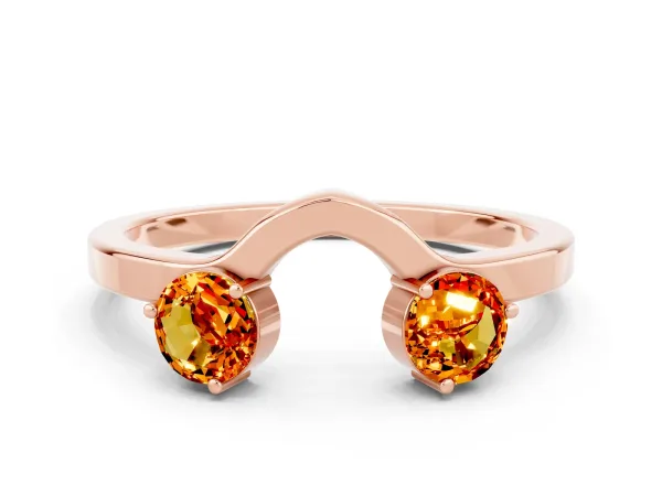 Dual Round Citrine Open Band Ring with Prong Setting Rose gold