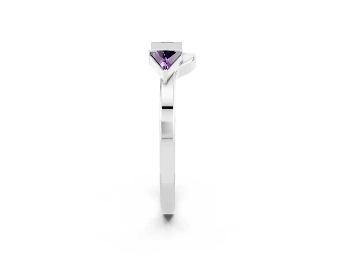 Trillion Amethyst Open Band Ring with Bezel Setting Silver