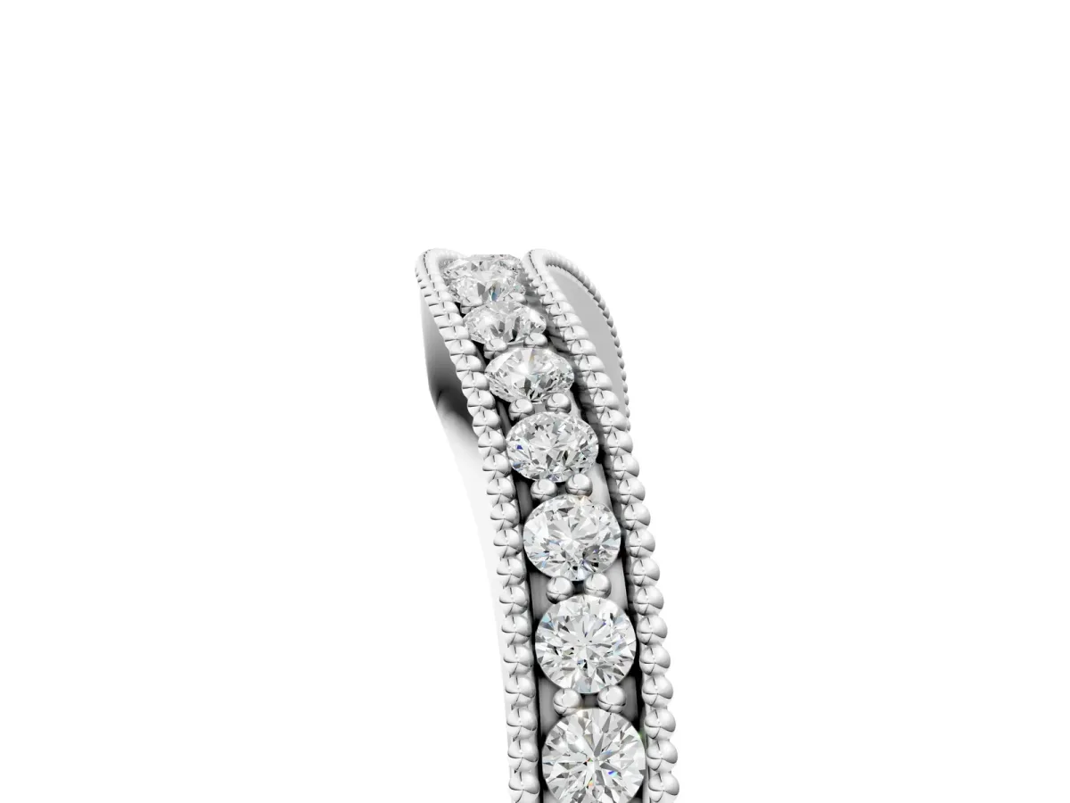 Round Brilliant Milgrain Bezel Set Diamond Wave Band White gold