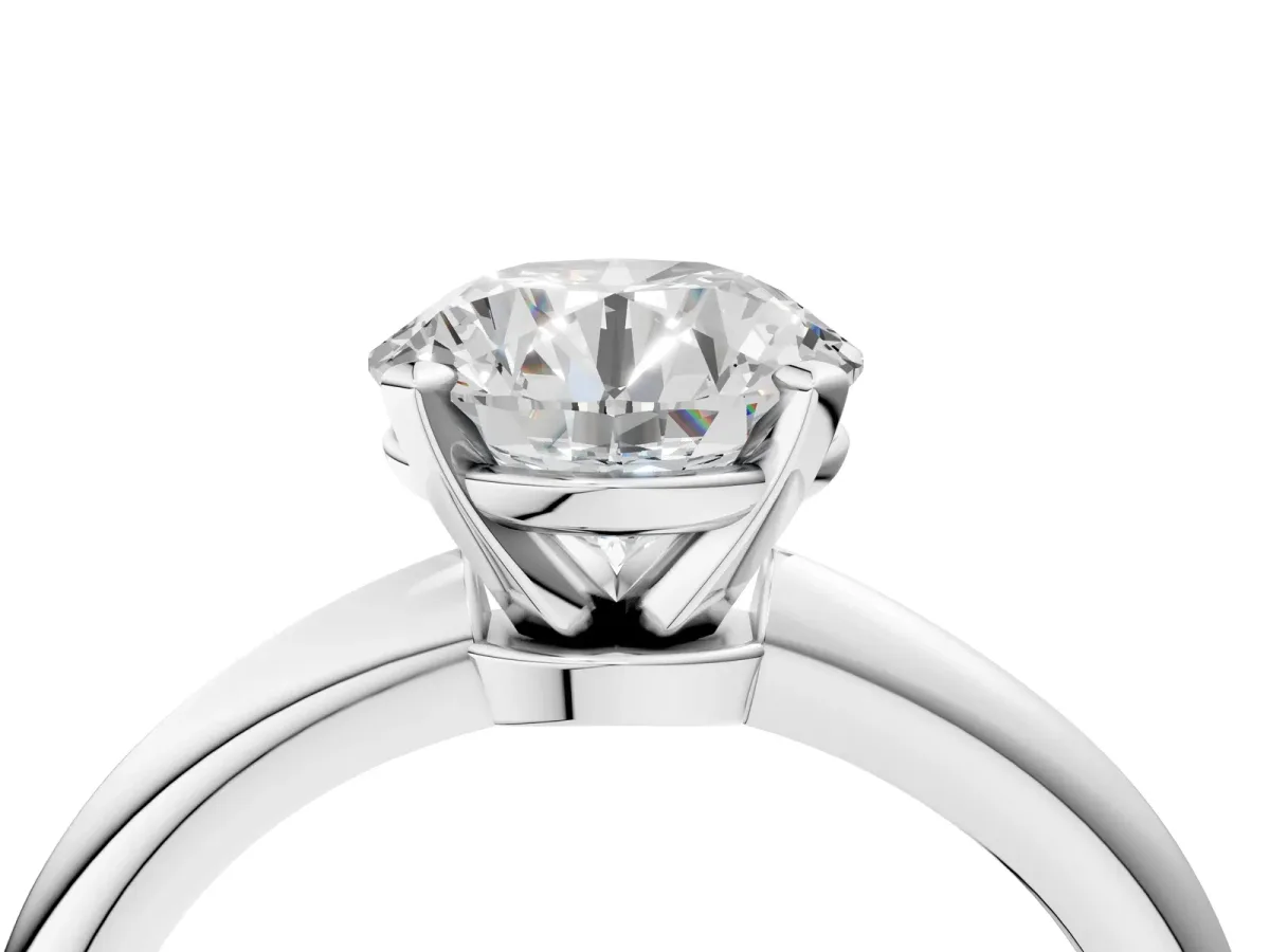 Round Cut Diamond Solitaire Ring with Six-Prong Setting and Classic Band Silver