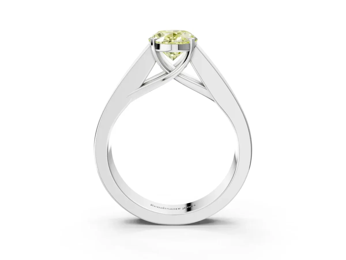 Fancy Yellow Oval Cut Cut Channel Set Solitaire Ring with Four-Prong Setting Silver
