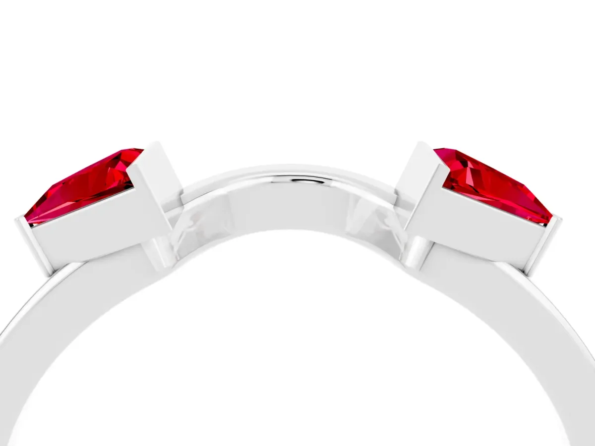 Trillion Ruby Open Band Ring with Bezel Setting Platinum