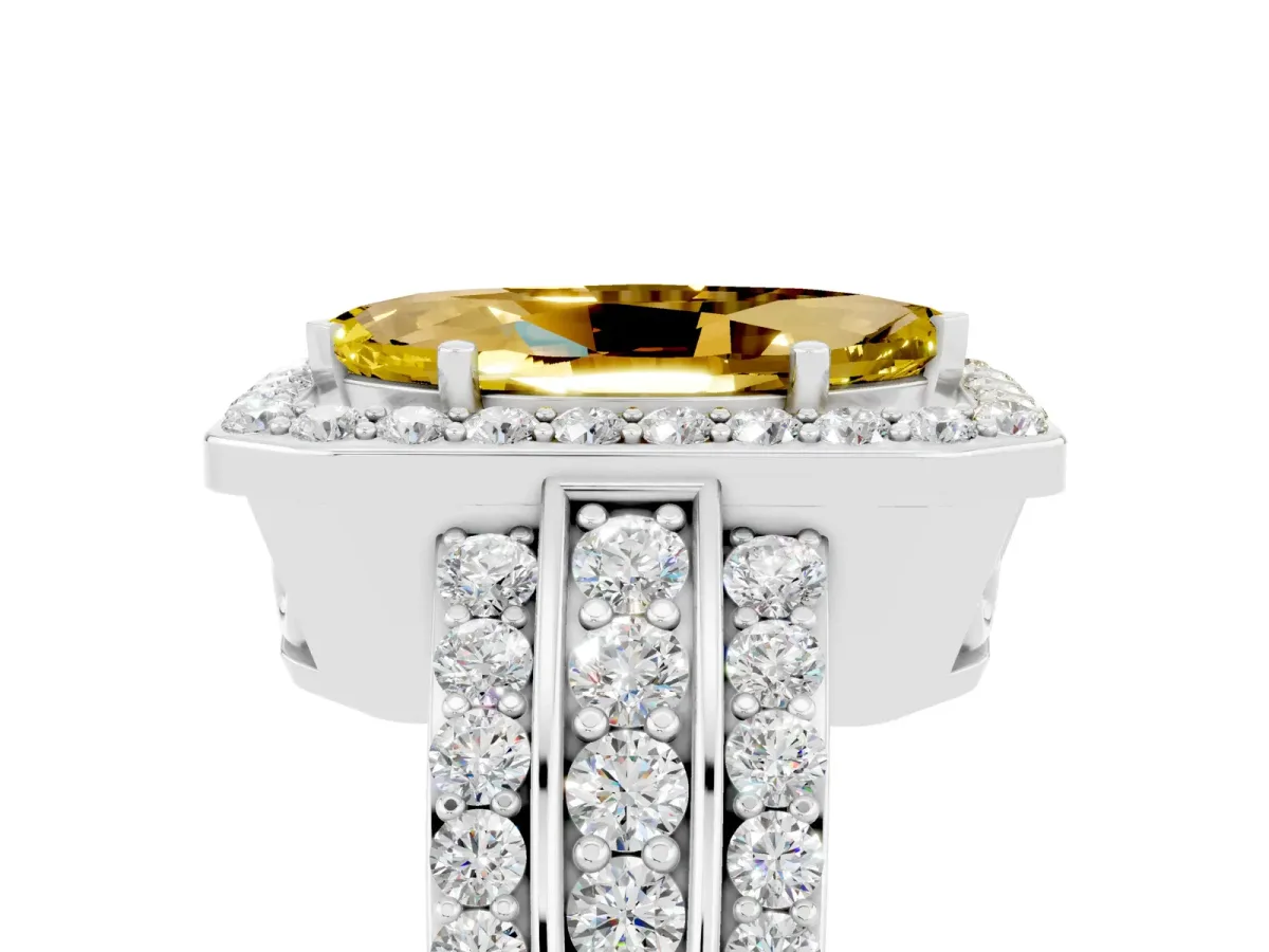 Marquise Cut Halo Yellow Sapphire Ring with Round Split Shank and Prong Setting Silver