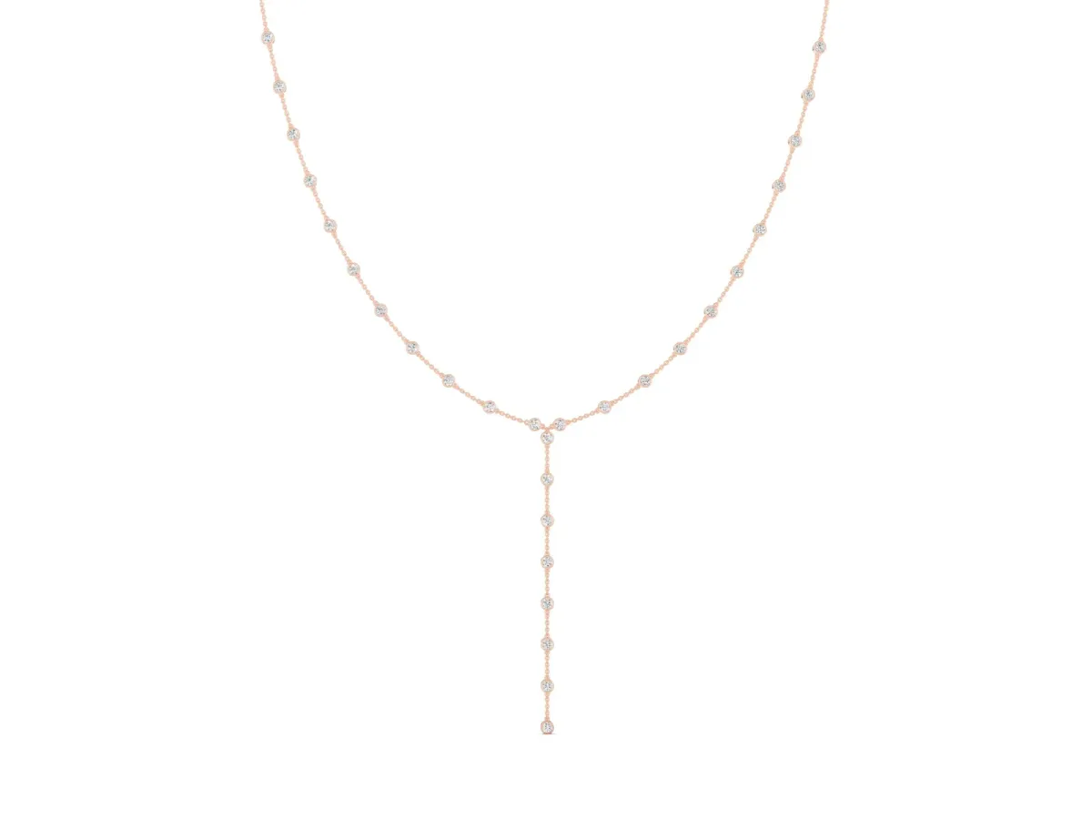 Bezel-Set Round Diamond Station Y Necklace Rose gold