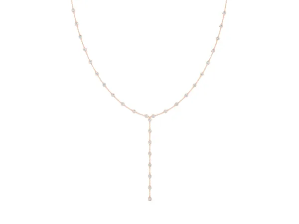 Bezel-Set Round Diamond Station Y Necklace Rose gold
