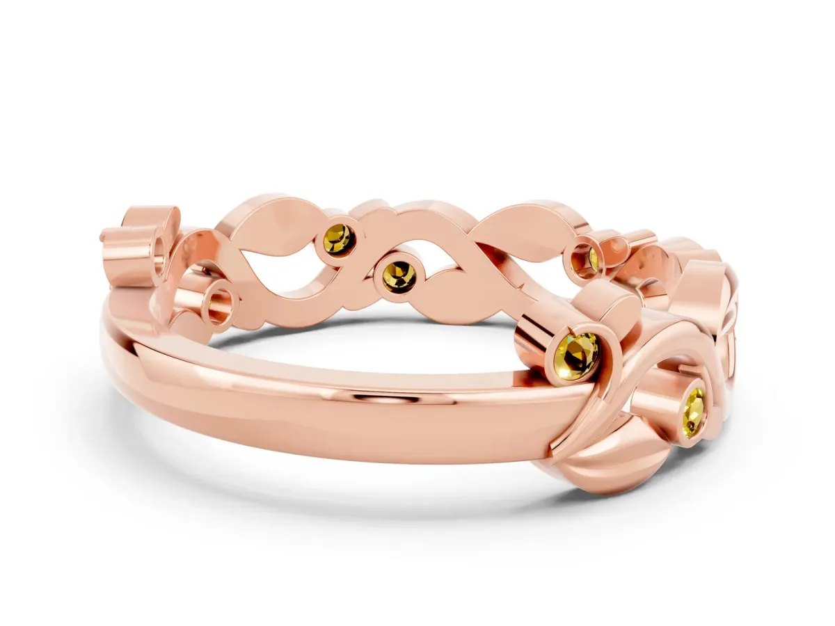 Round Yellow Sapphire Leaf Eternity Band with Bezel Setting Rose gold