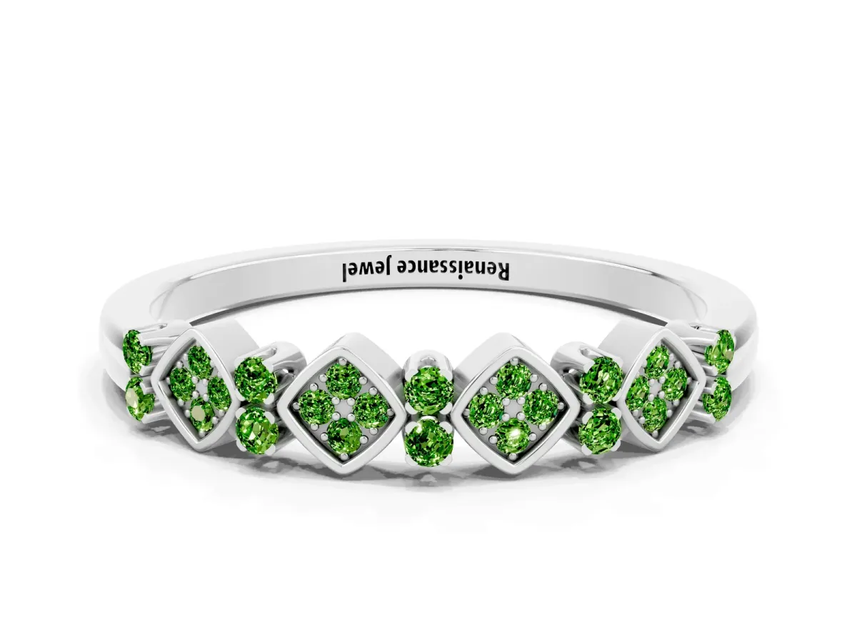 Pavé Cushion Peridot Cluster Eternity Band with Prong Setting Silver