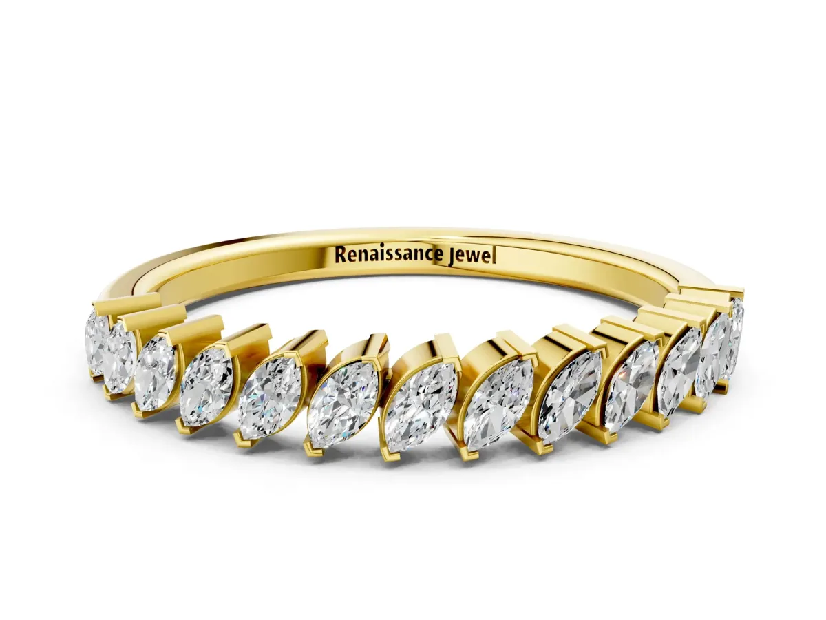 Marquise Diamond Half-Eternity Band with Shared Prong Setting Yellow gold