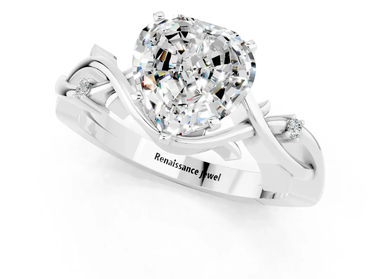 Heart Cut Moissanite Solitaire Ring with Twisted Band and Prong Setting Platinum