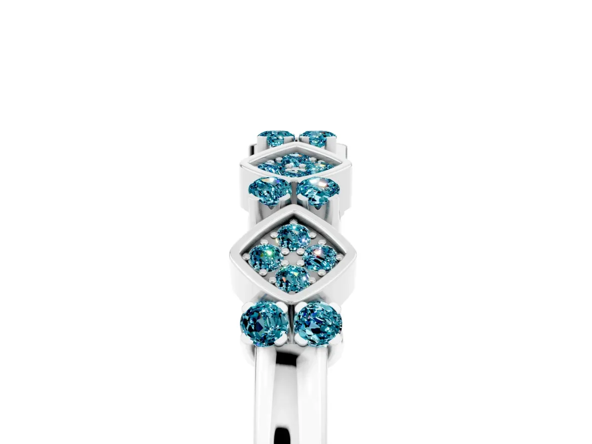 Pavé Cushion Blue Topaz Cluster Eternity Band with Prong Setting Silver
