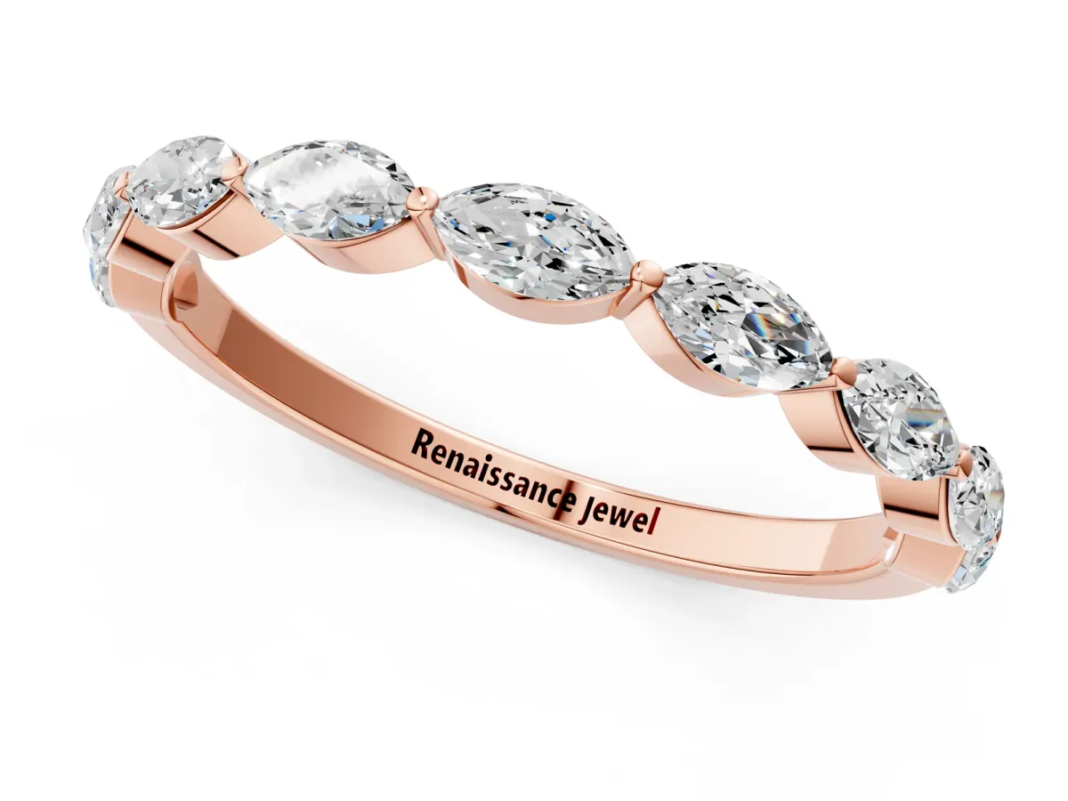 Marquise Diamond Half Eternity Band with Prong Setting Rose gold