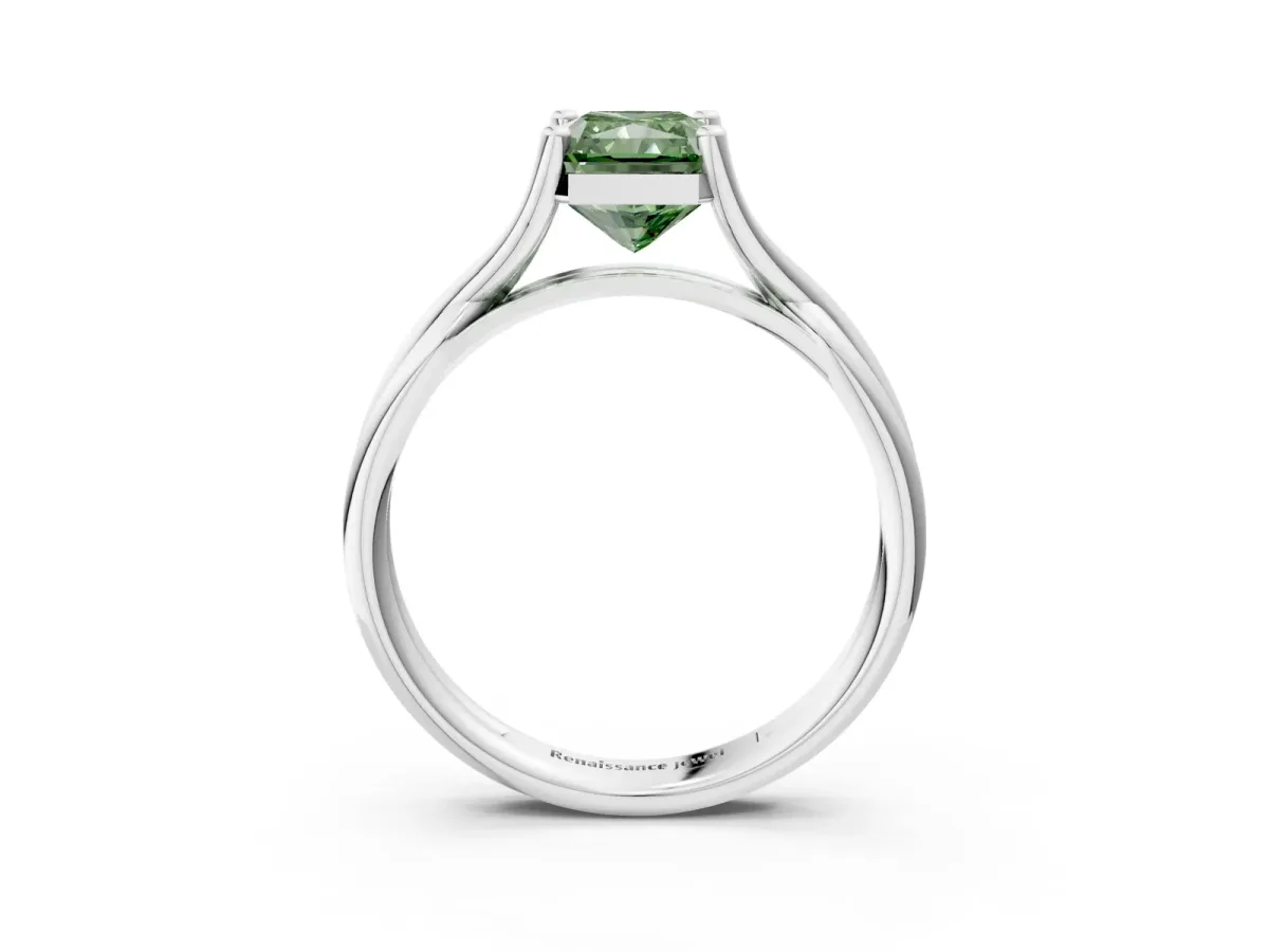 Fancy Green Radiant Cut Diamond Solitaire Twist Band Prong Setting Ring Platinum