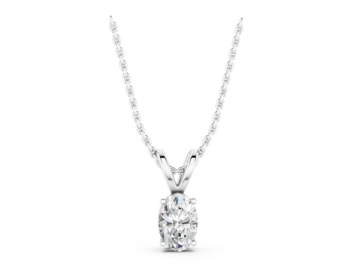Oval Solitaire Diamond Prong Pendant White gold