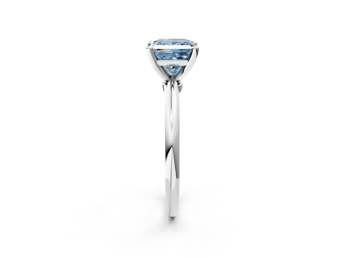 Fancy Blue Princess Cut Diamond Solitaire Ring with Six-Prong Setting and Classic Band Silver