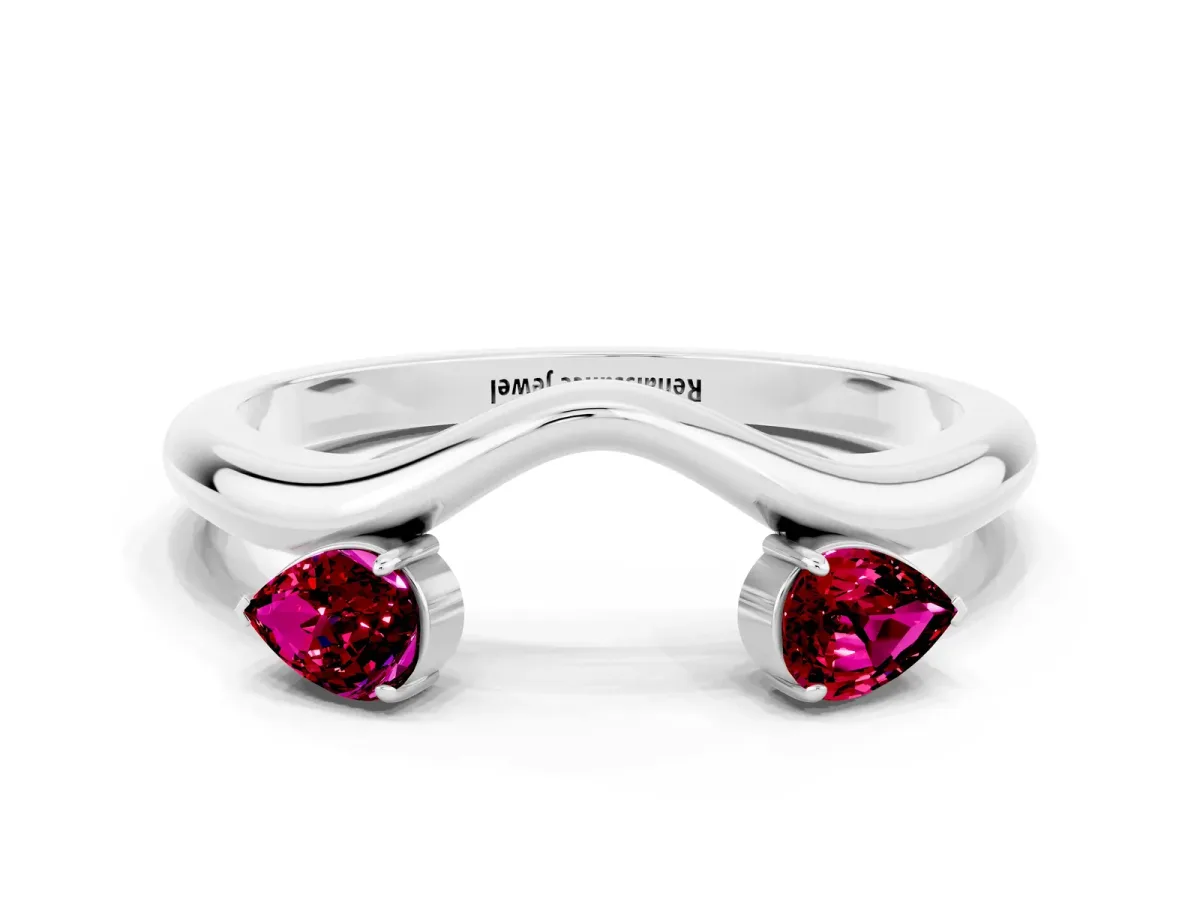 Pear Cut Garnet Two-Stone Open Band Ring with Prong Setting Silver