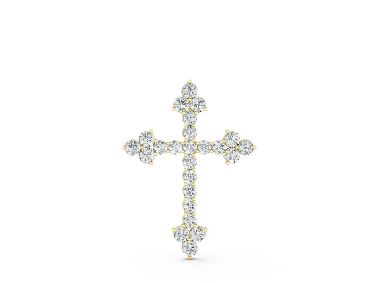 Round Diamond Cluster Cross Pendant with Prong Setting Yellow gold