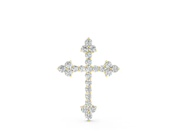 Round Diamond Cluster Cross Pendant with Prong Setting Yellow gold