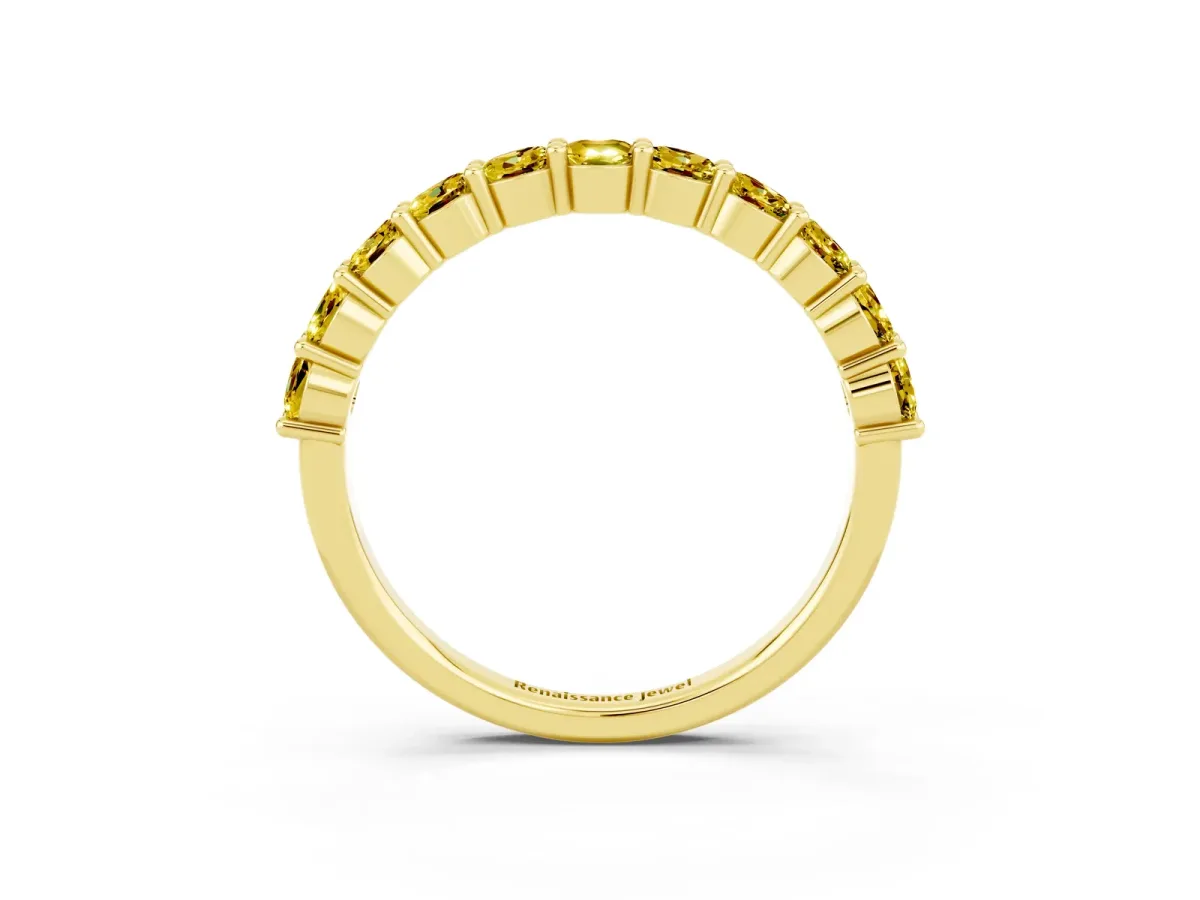 Round Yellow Sapphire Half Eternity Band with Prong Setting Yellow gold