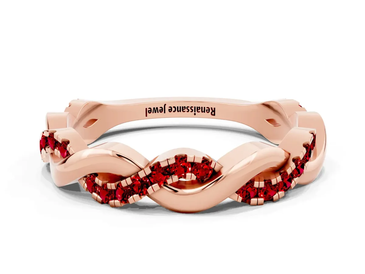 Pavé Round Ruby Twist Eternity Band with Shared Prong Setting Rose gold