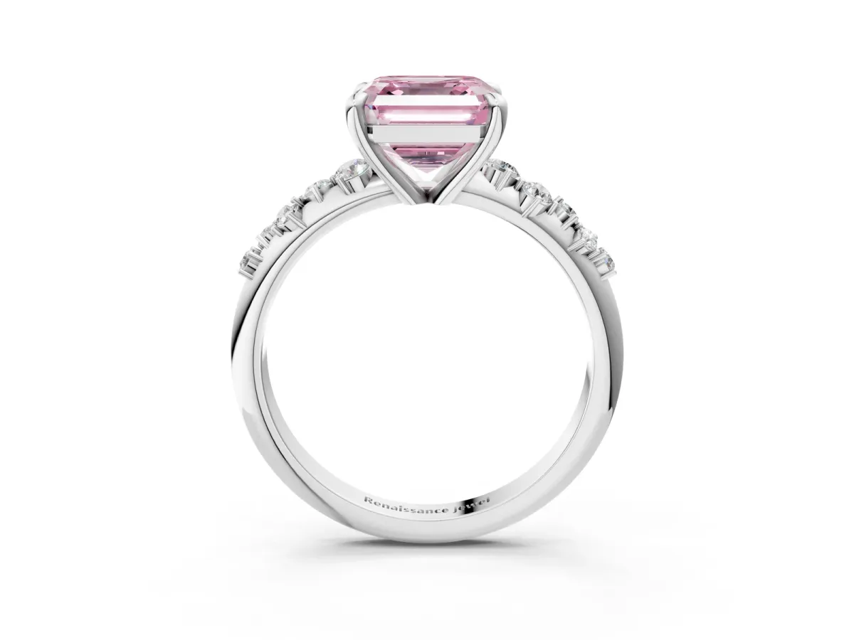 Fancy Pink Asscher Cut Cut Diamond Vine Band with Four-Prong Setting Platinum