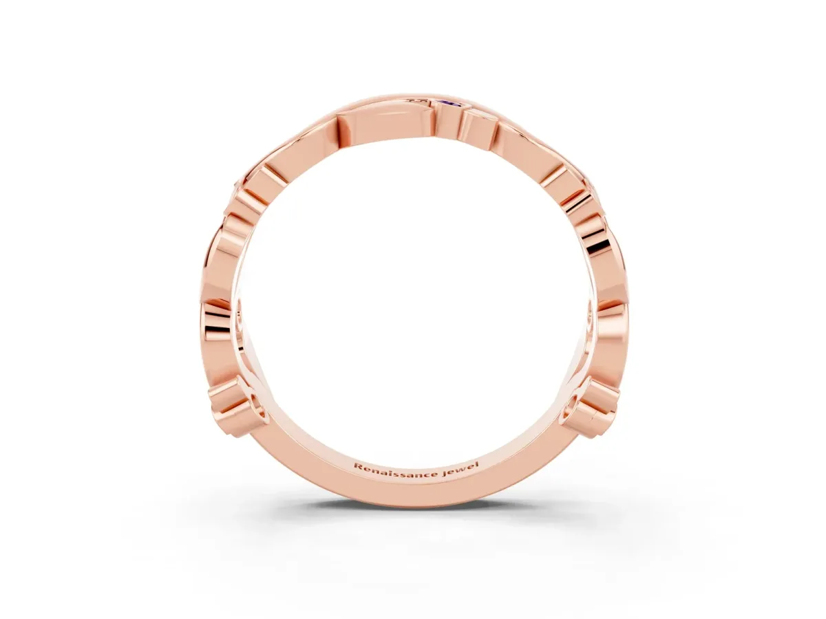 Round Amethyst Leaf Eternity Band with Bezel Setting Rose gold