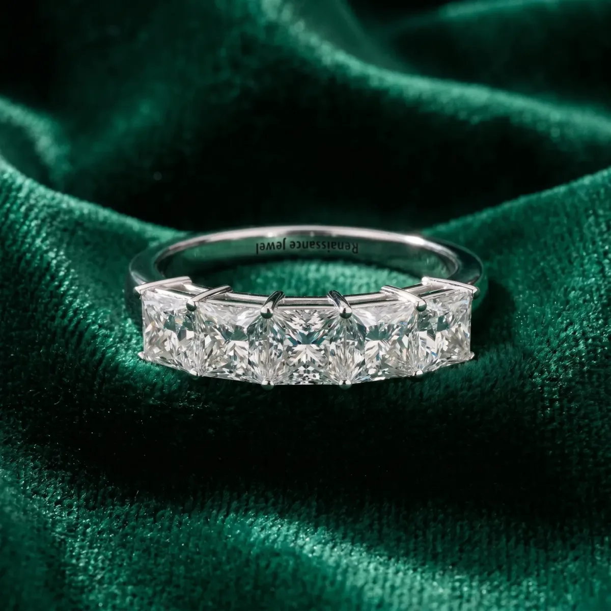 Princess Cut Five-Stone Diamond Band with Prong Setting Silver
