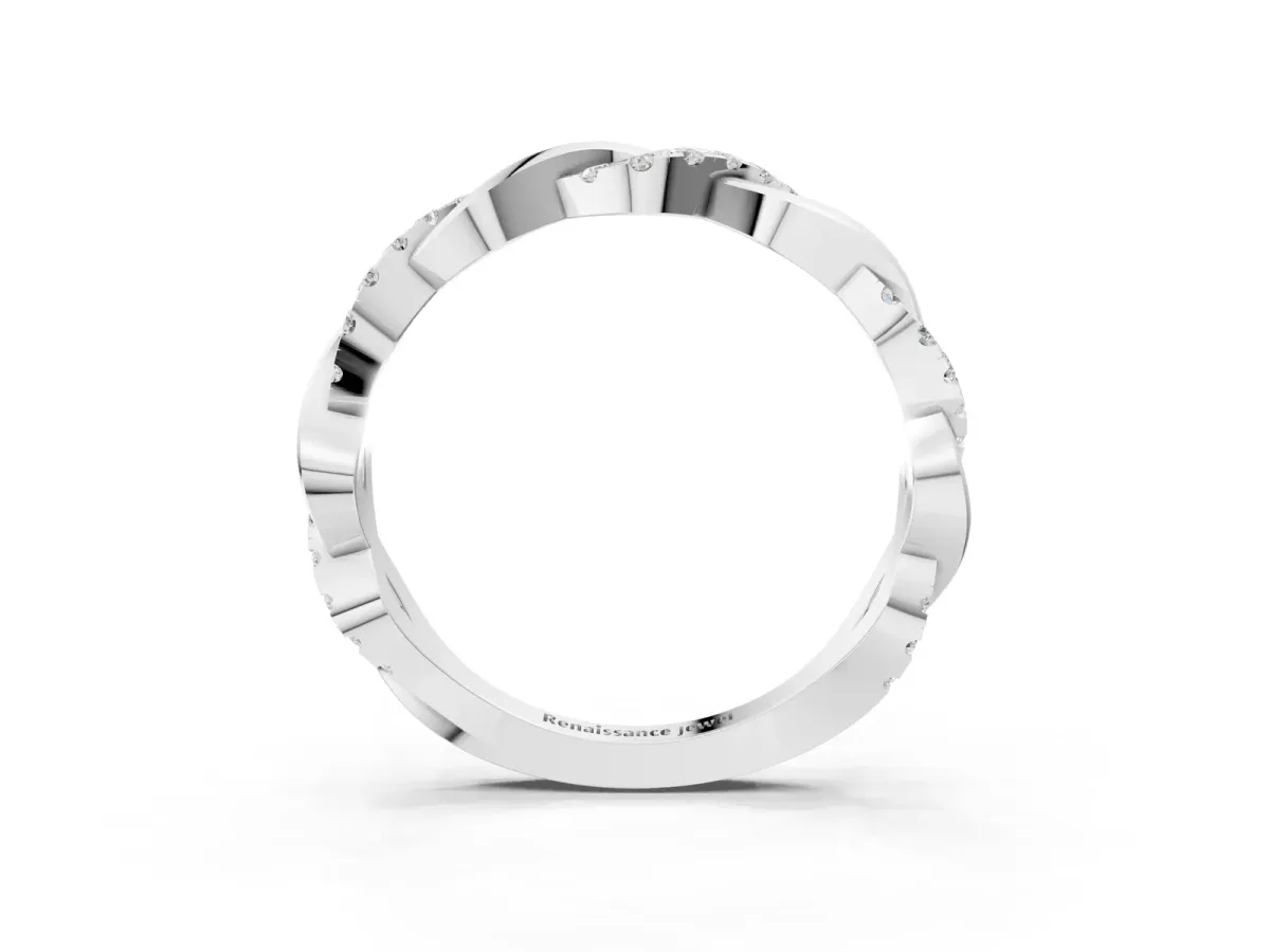 Pavé Round Diamond Twist Eternity Band with Shared Prong Setting Silver