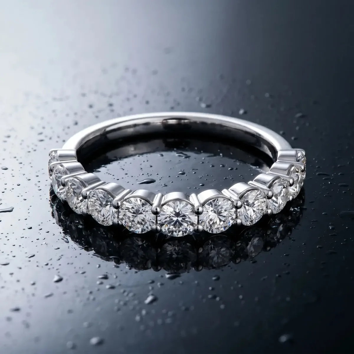 Round Diamond Half Eternity Band with Prong Setting Silver