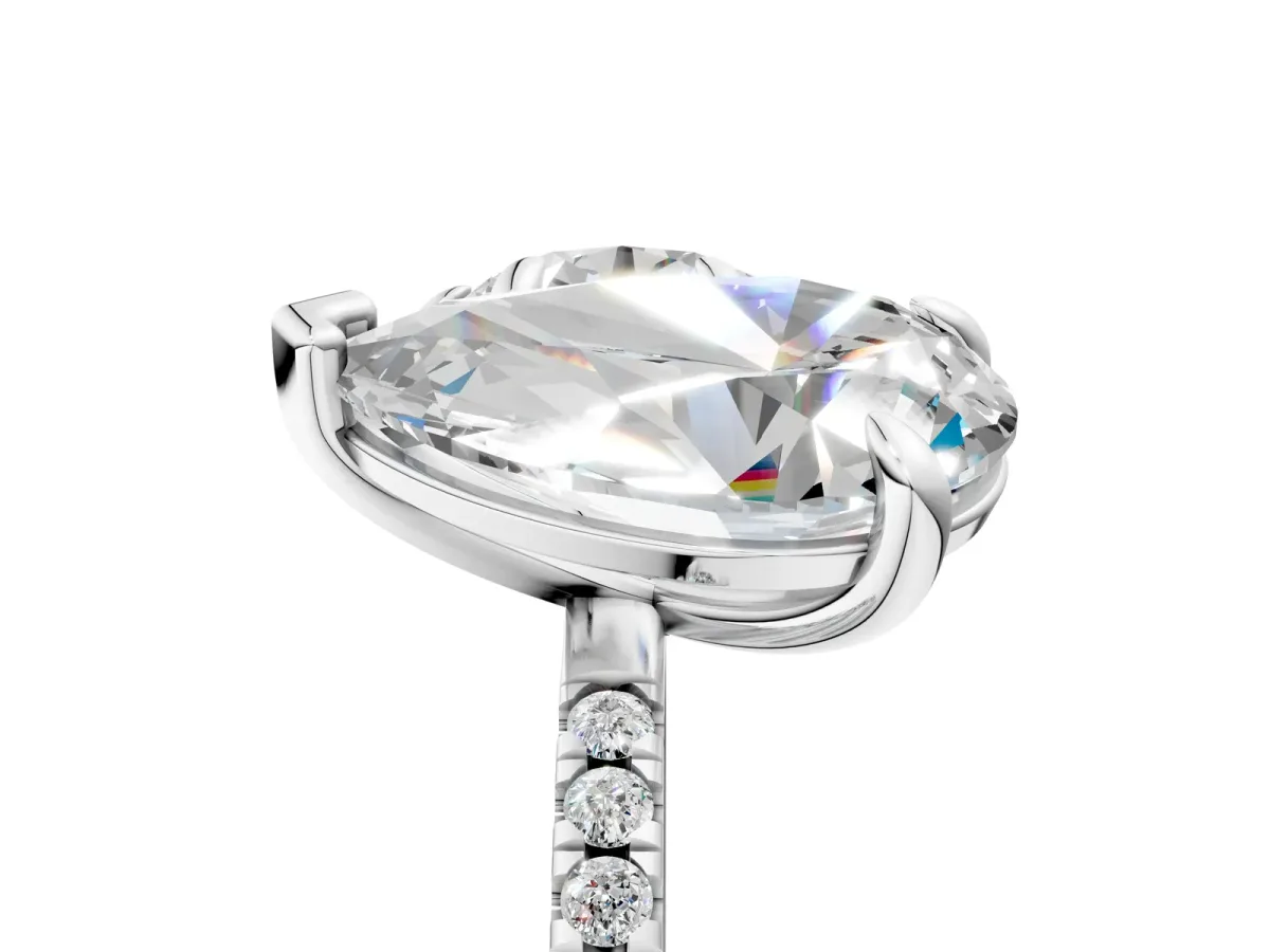 Round and Pear Toi Moi Ring with Prong Setting and Pave Band Silver