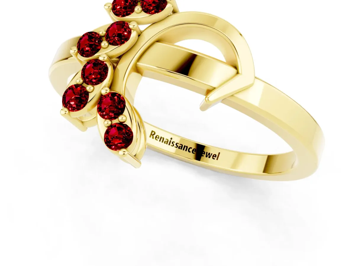Marquise Ruby Cluster Bypass Ring with Prong Setting Yellow gold
