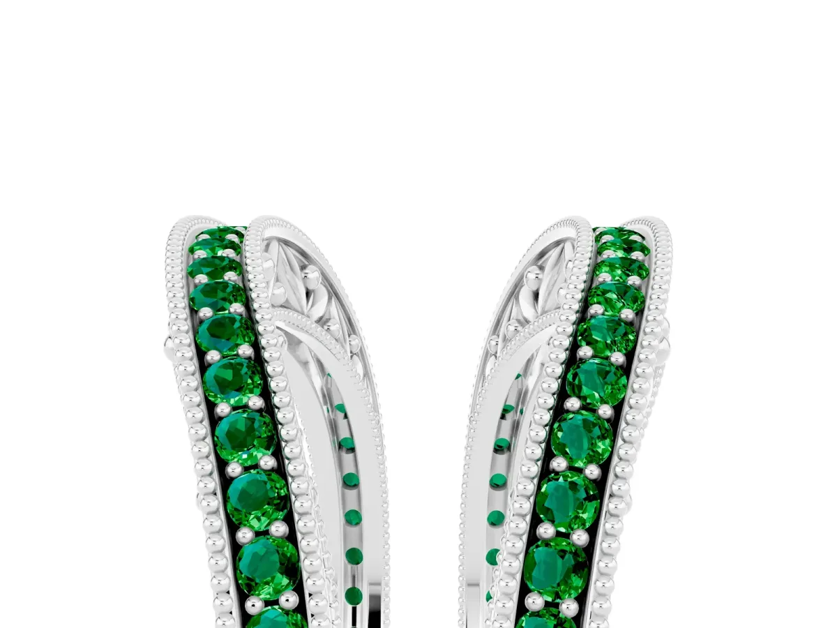 Round Emerald Milgrain Eternity Band with Channel Setting Silver
