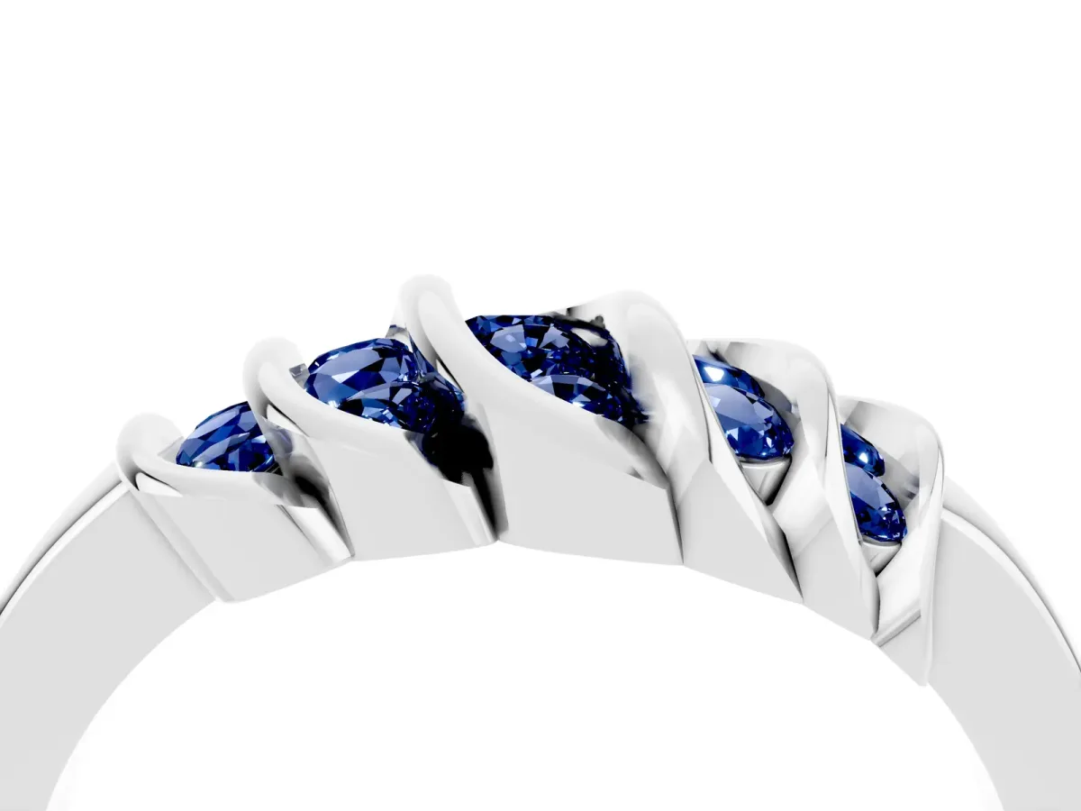 Round Blue Sapphire Multi-Row Crossover Band White gold