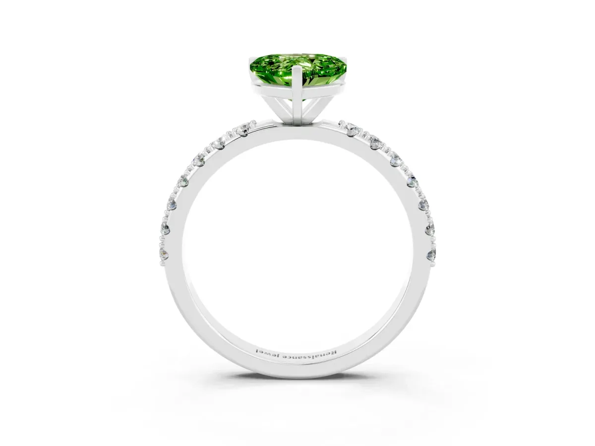 Heart Cut Peridot Solitaire Pavé Band with Four-Prong Setting Silver