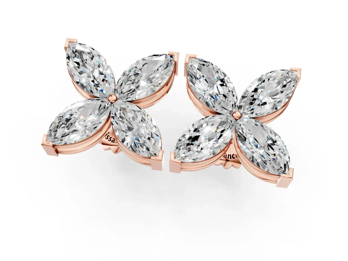 Marquise Cut Diamond Flower Stud Earrings Rose gold