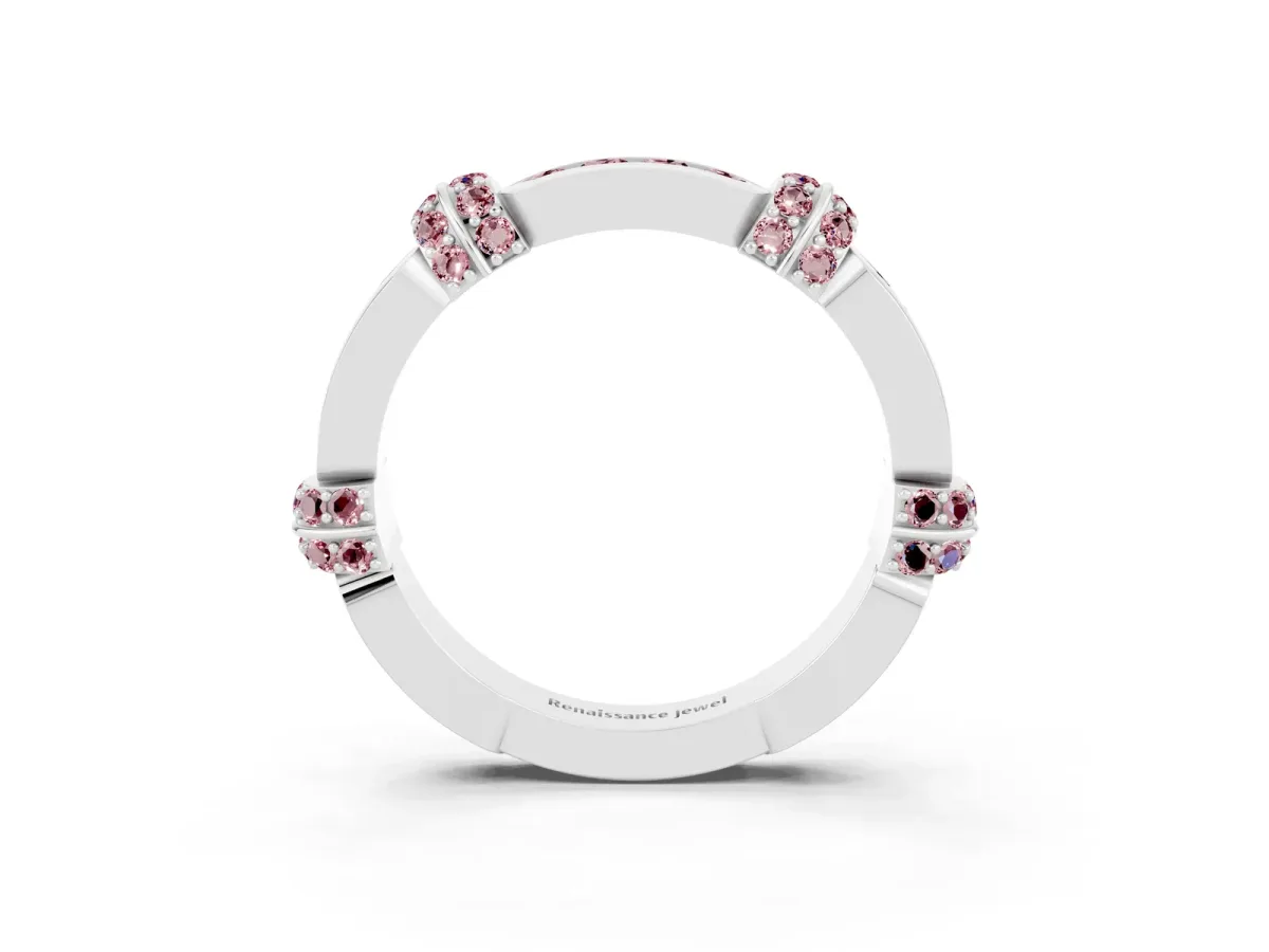 Pavé Round Morganite Link Band with Bezel Setting Silver