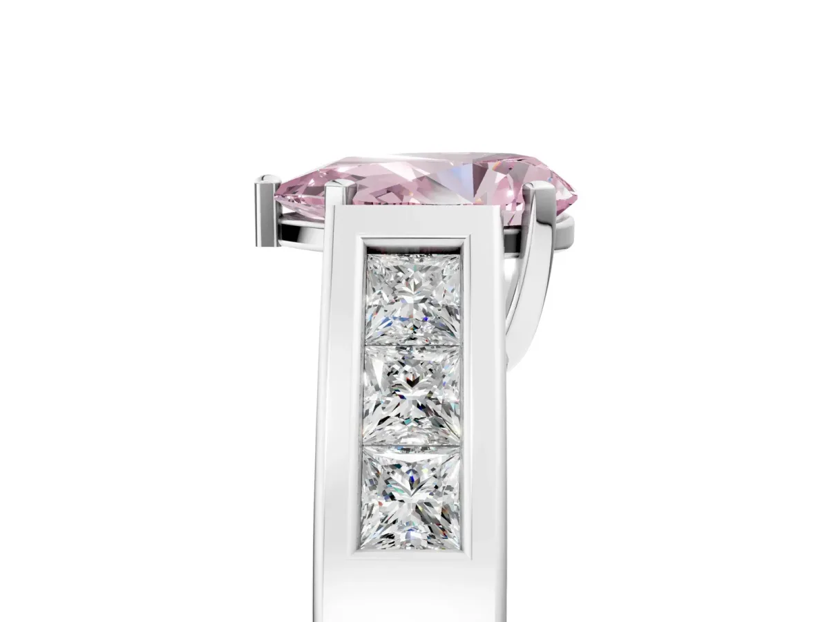 Fancy Pink Pear Cut Cut Channel Set Solitaire Ring with Four-Prong Setting Silver