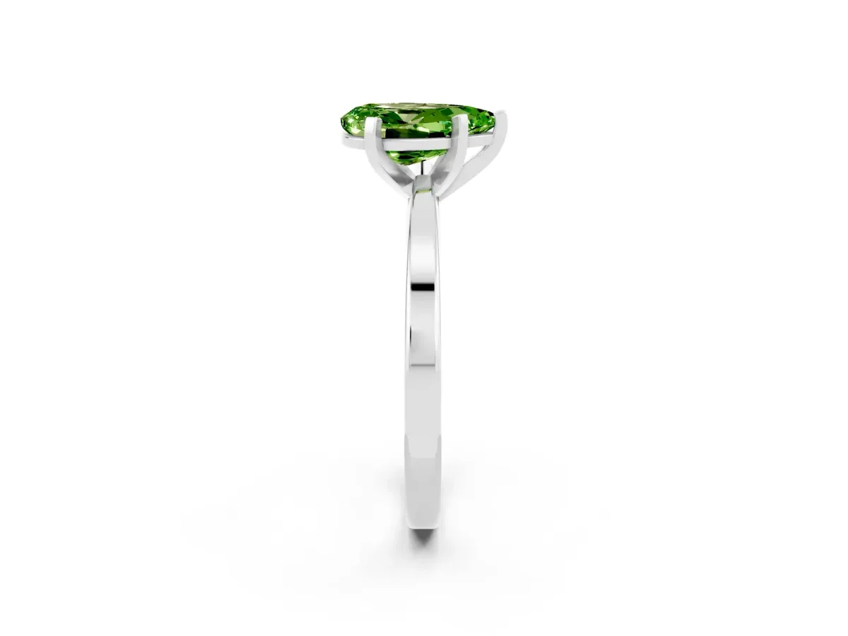 Pear Cut Peridot Solitaire Engagement Ring with Classic Band and Four-Prong Setting Silver