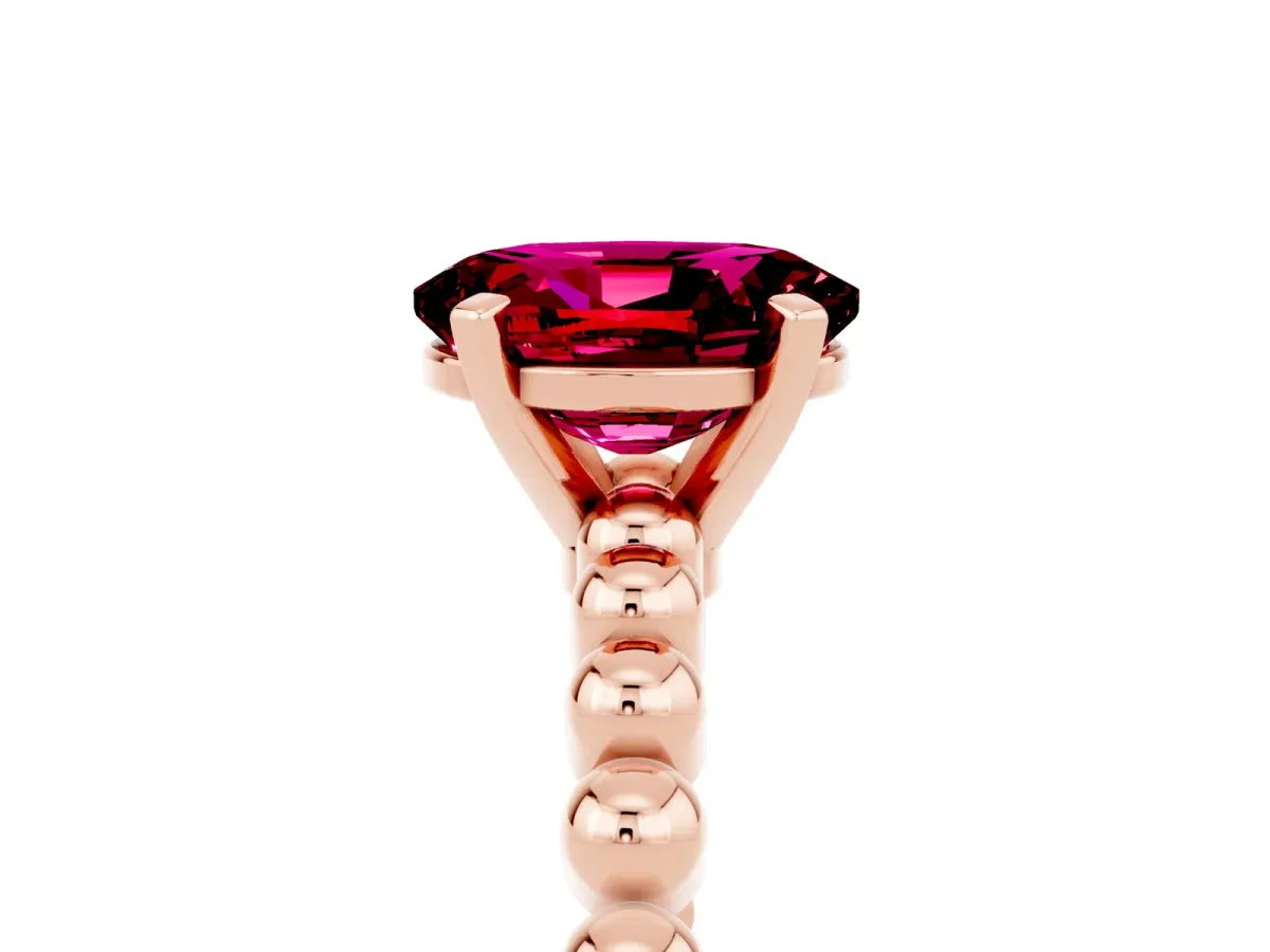 Oval Cut Garnet Solitaire Ring with Beaded Band and Prong Setting Rose gold
