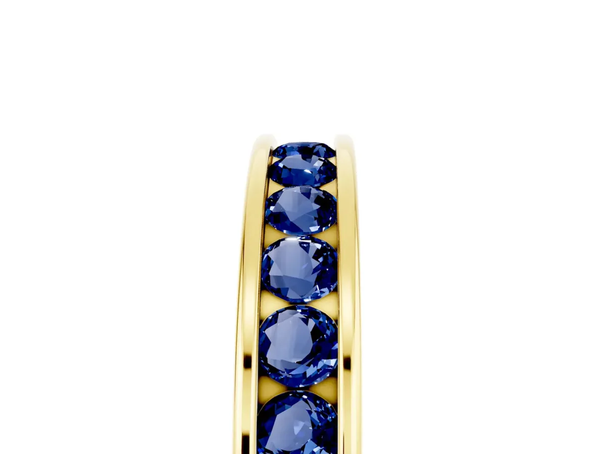 Channel Set Round Blue Sapphire Eternity Band Yellow gold