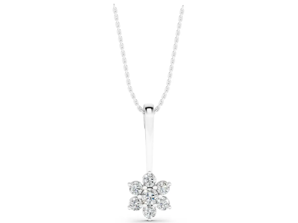 Round Diamond Cluster Pendant with Six-Prong Setting Silver