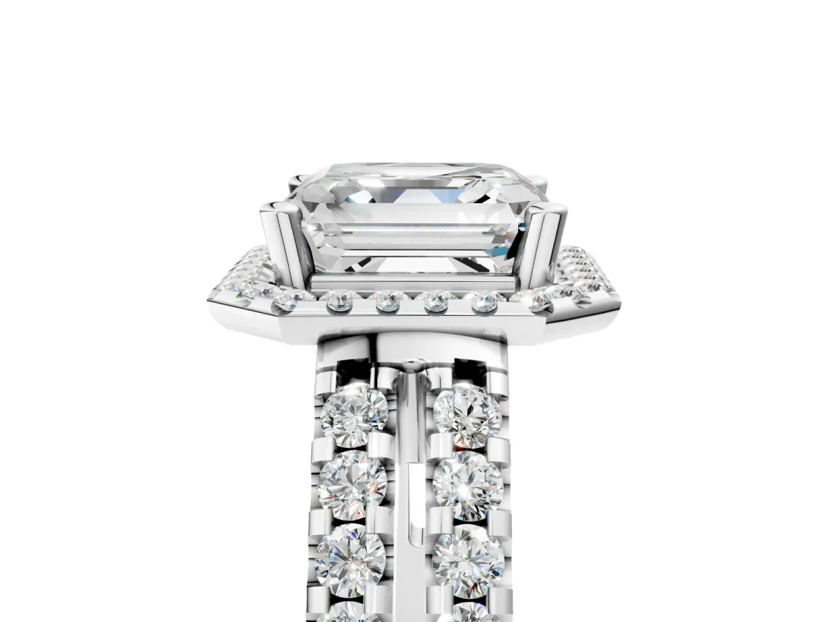 Asscher Cut Halo Diamond Split Shank Engagement Ring with Prong Setting Platinum