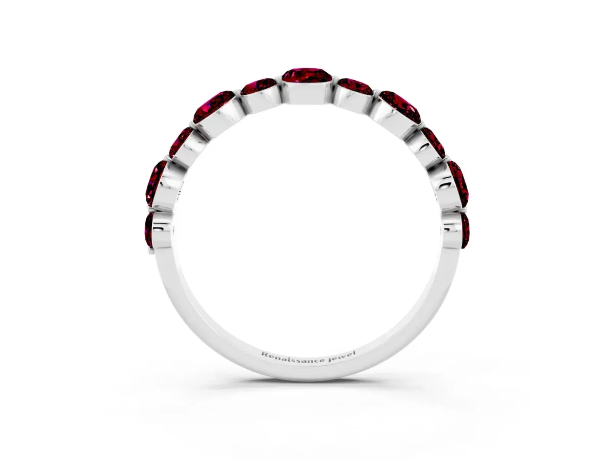 Round Garnet Scalloped Prong Set Eternity Band Silver