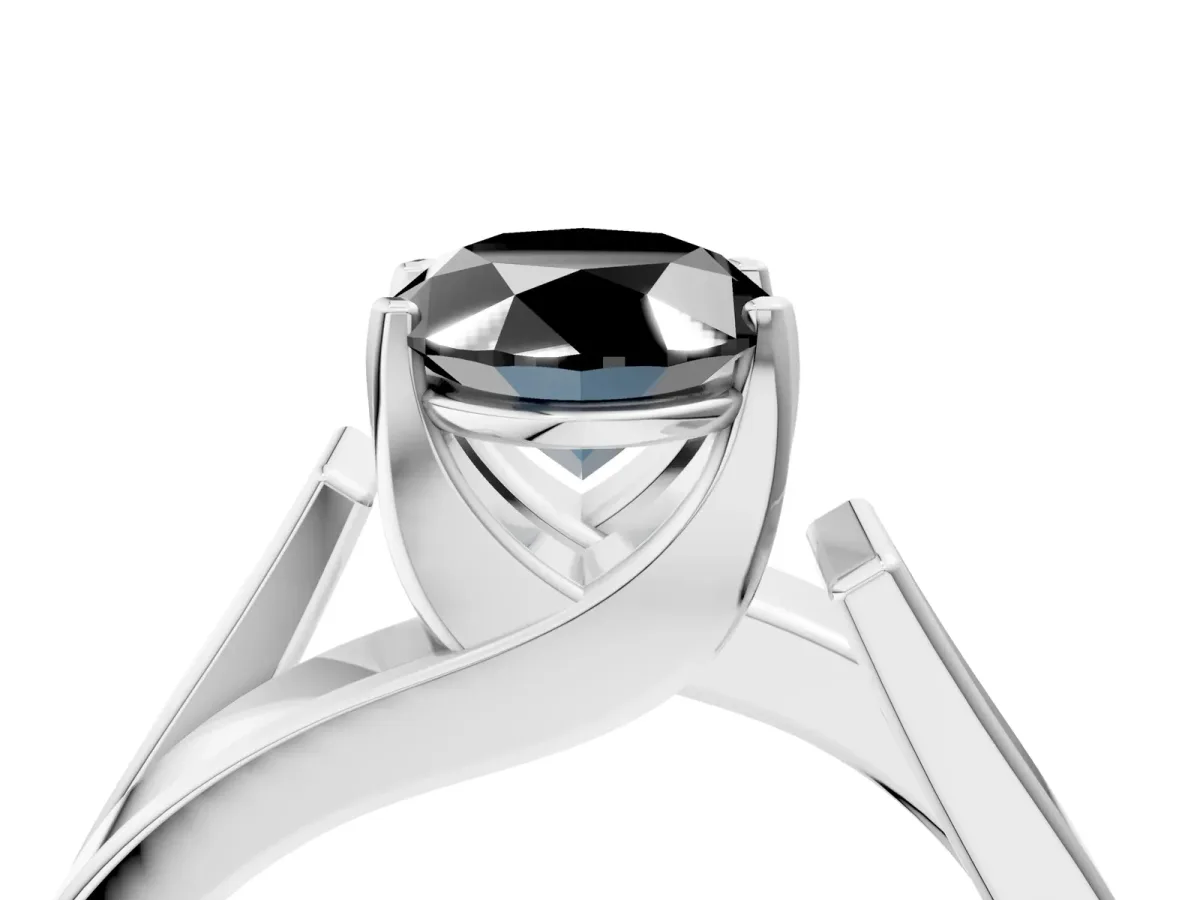Fancy Black Modern Tension Set Oval Cut Diamond Solitaire Wide Band Ring Silver