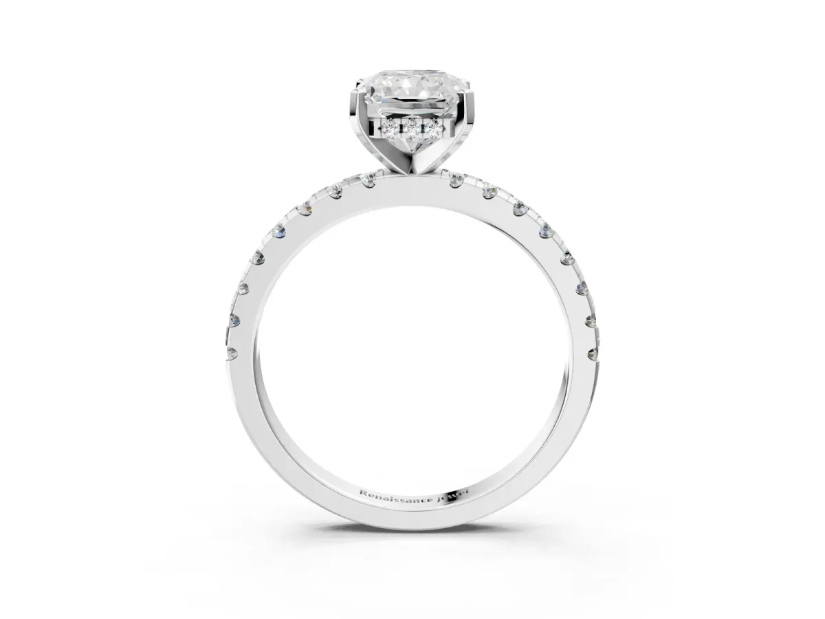 Radiant Cut Diamond Solitaire Ring with Round Pavé Band and Four-Prong Setting Silver